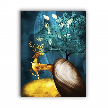 Tablou Canvas Golden Deer On The Rocks - Img 3