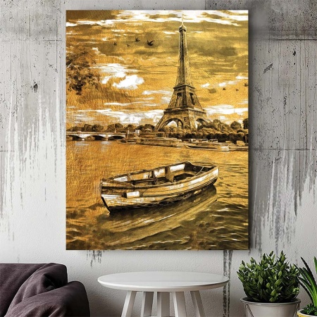 Tablou Canvas - Golden landscape with Eiffel Tower - Img 3