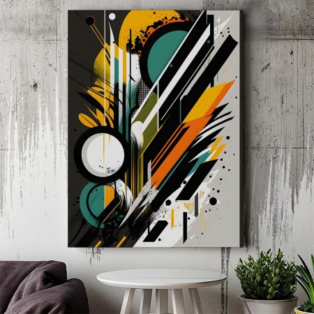 Tablou Canvas Modern Abstract - Contrasting shapes and watercolor splash - Img 3