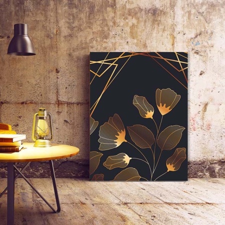 Tablou Canvas Modern Abstract - Golden lines and floral decorations - Img 2