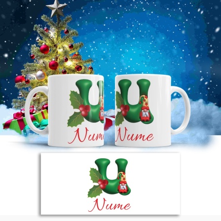 Cana De Craciun - Litere cu gnomi U (nume personalizat) - Img 2