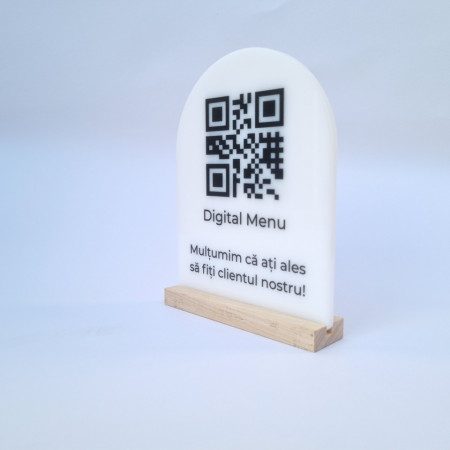 Meniu digital fata/verso si recenzie scanabil cu QR Cod din plexi alb de 5mm - Img 2