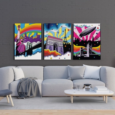 Set 3 Tablouri Canvas - Famous cities (pop-art) - Img 2