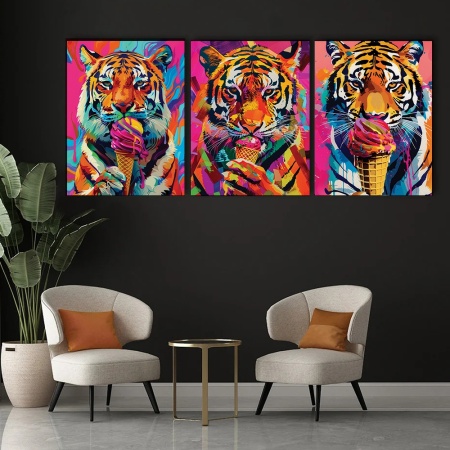Set 3 Tablouri Canvas - Urban art tigers - Img 2
