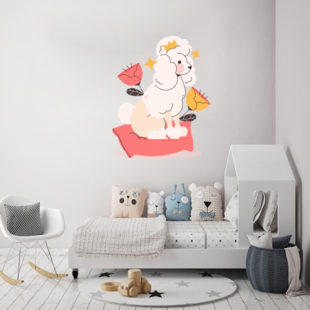 Sticker Copii - Cute poodle with flowers - Img 3
