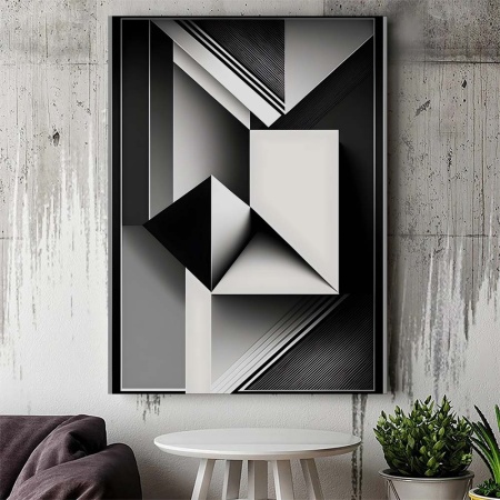 Tablou Canvas Modern Abstract - 3D Black and white polygons and lines - Img 3