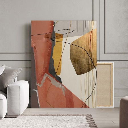 Tablou Canvas Modern Abstract - Abstract painting with golden patches - Img 3