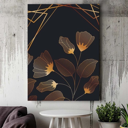 Tablou Canvas Modern Abstract - Golden lines and floral decorations - Img 3