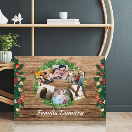 Tablou Canvas Personalizat - Coroana de Craciun cu nume de familie si poze - Img 2