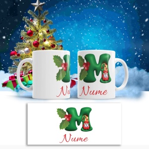 Cana De Craciun - Litere cu gnomi M (nume personalizat)