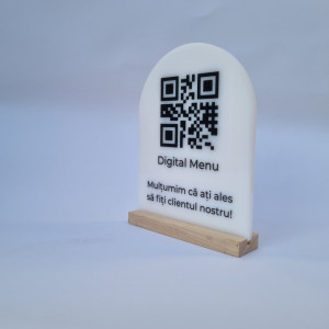 Meniu digital fata/verso si recenzie scanabil cu QR Cod din plexi alb de 5mm - Img 3