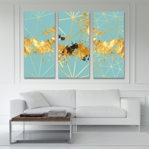 Set 3 Tablouri Elegante - Golden Splash On Light Blue (ZAZ 009, 019, 029) - Img 3