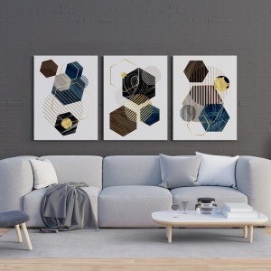 Set 3 Tablouri - Minimalist marble hexagones - Img 3