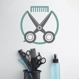 Sticker Frizerie (foarfece si pieptan stilizat) - Img 2