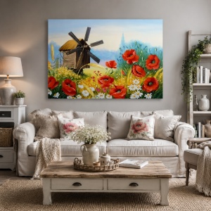 Tablou Canvas Efect Pictura Moara De Vant In Lan