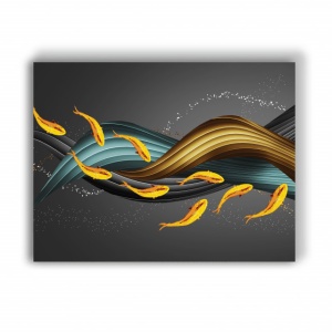 Tablou Canvas Golden Fishes And 3d Waves - Img 4