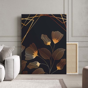 Tablou Canvas Modern Abstract - Golden lines and floral decorations