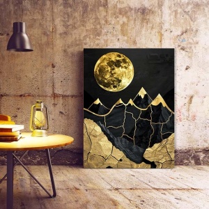 Tablou Canvas Modern Abstract - Peisaj cu luna si munti aurii