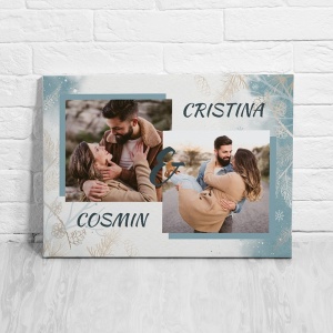 Tablou Canvas Personalizat - Peisaj de iarna cu poze de cuplu - Img 2