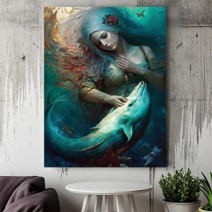 Tablou Canvas - The mermaid and the dolphin