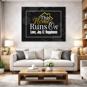 Tablou Motivational - This home runs on happiness