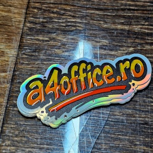 Etichete adezive personalizate 3D 10x10cm decupat pe autocolant holografic