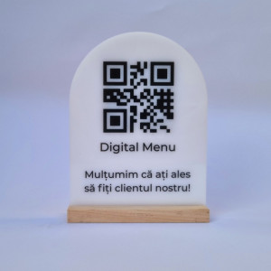 Meniu digital fata/verso si recenzie scanabil cu QR Cod din plexi alb de 5mm - Img 4