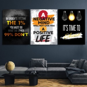 Pachet tablouri canvas motivationale - set 3 tablouri Negative, Time to shine si 1%