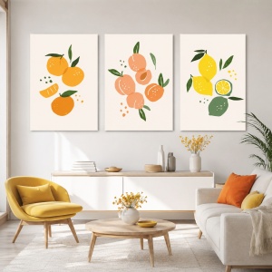 Set 3 Tablouri - Art print contemporan portocale lamai si piersici