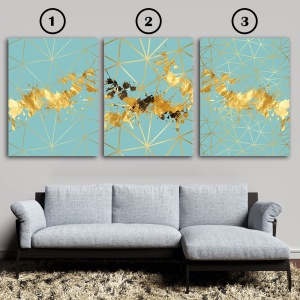 Set 3 Tablouri Elegante - Golden Splash On Light Blue (ZAZ 009, 019, 029) - Img 4