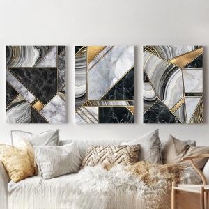 Set 3 Tablouri - Mosaic marble with golden patches - Img 2