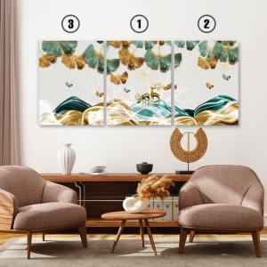 Set Tablouri Canvas - Deer And Ginkgo Leaves - Img 2