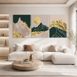 Set Tablouri Canvas - Golden Foil Abstract Mountains