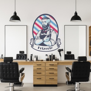 Sticker Frizerie (Bărbat cu barba si foarfece)