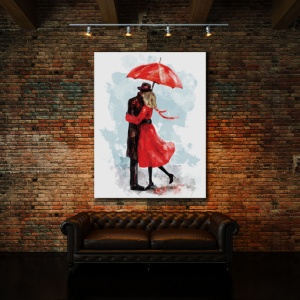 Tablou Canvas Kiss Under A Red Umbrella - Img 3