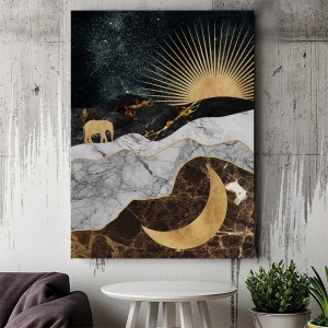 Tablou Canvas Modern Abstract - Golden moon and sun - Img 2