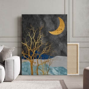 Tablou Canvas Modern Abstract - Half moon above golden trees