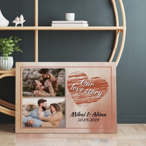 Tablou Canvas Personalizat - Our Love Story (poze, nume si data) - Img 2