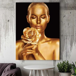 Tablou Canvas - The lady and the golden rose - Img 3