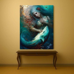 Tablou Canvas - The mermaid and the dolphin - Img 8