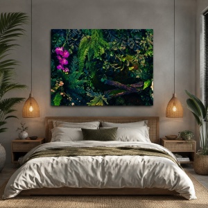 Tablou Vegetatie - Orhidee mov si alte plante tropicale (064)