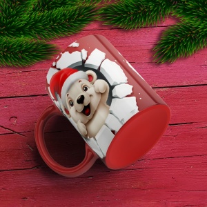 Cana De Craciun - Cute Polar Bear on Red Background
