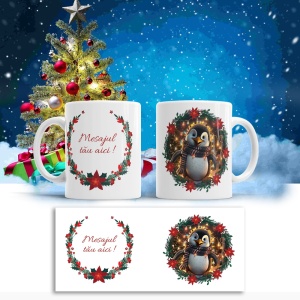 Cana De Craciun - Pinguin vesel cu fular (mesaj personalizat) - Img 2