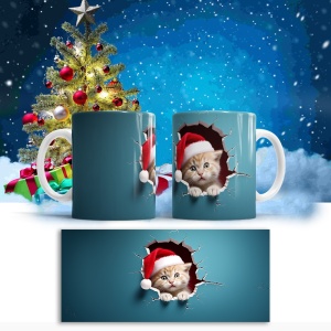 Cana De Craciun - Santa Kitten on Blue - Img 2