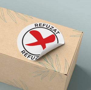 Etichete personalizate REFUZAT, 100 buc, PVC, rezistente la apa