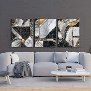Set 3 Tablouri - Mosaic marble with golden patches - Img 3