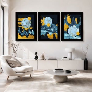 Set 3 Tablouri Spatial golden landscape
