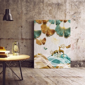 Set Tablouri Canvas - Deer And Ginkgo Leaves - Img 3