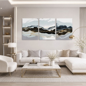 Set Tablouri Canvas - Marble And Golden Waves
