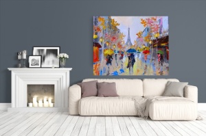 Tablou Canvas Efect Pictura - Zi Ploioasa La Paris